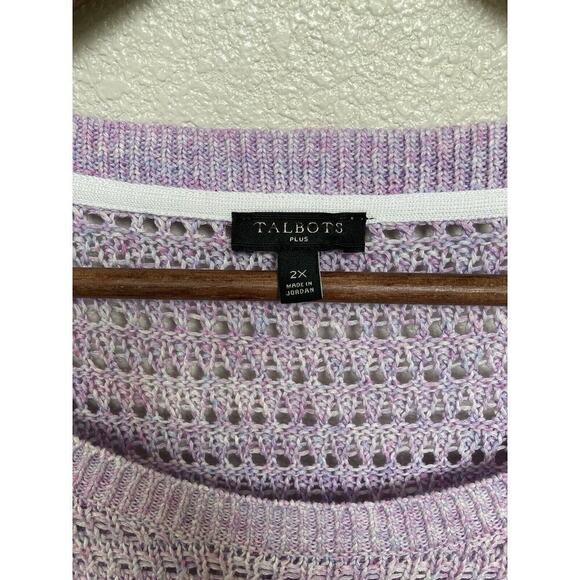 NWOT Talbots purple open knit tunic sweater 2x cozy lounge cotton beachy stretch - Picture 3 of 5